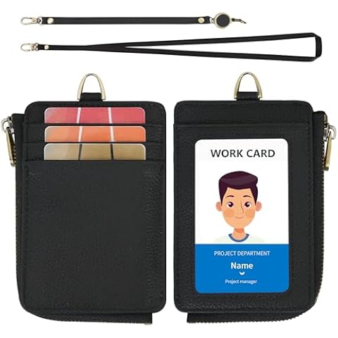 Wason Leather Badge Holder with Zipper Wallet Cover