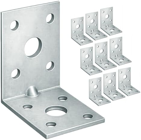 OMIDEAS 10 x Winkelverbinder mit Sicke (50 x 50 x 35 x 2) Lochwinkel Bauwinkel Holzverbinder Schwerlast Verbinder Winkel, Silber Verzinkt