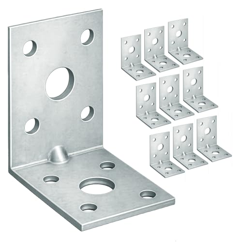 OMIDEAS 10 x Angle Brackets (50 x 50 x 35 x 2) Heavy Duty Corner Sleeper Bracket with Beading Timber Wood Metal Joining Fixing L Galvanised Steel Sheet Connector