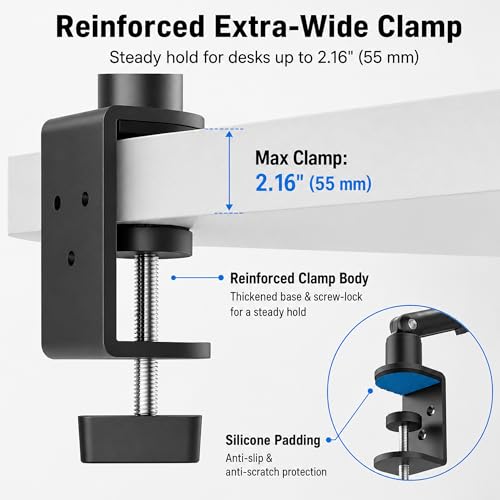 Image of iPad Holder For Desk, Adjustable Tablet Arm iPad Desk Mount with C-Clamp | 30 inch Foldable Long Arm & 360 Rotation, Fits 4.7 inch-15.6 inch iPad Pro /Air /Mini, Phones & 15.6 inch Portable Monitors For Desk /Bed Use