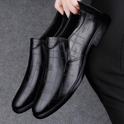 Mens Dress Oxford Shoes Faux Leather Office Slip-on Breathable Anti-Slip Non Slip Rubber Sole Block Heel Low Top Office4