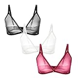 varsmiss Women Sheer Mesh Transparent Unlined Bra Sexy Wireless Underwear(VD308TS-Wine Red+Black+White-M