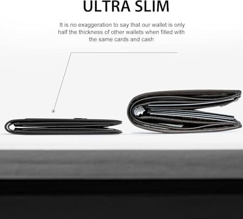Image of GSOIAX Mens Slim Wallet RFID Blocking Bifold Carbon Fiber Thin wallets for men Minimalist Genuine Leather Card Holder Money Clip with Gift Box (Black-1)