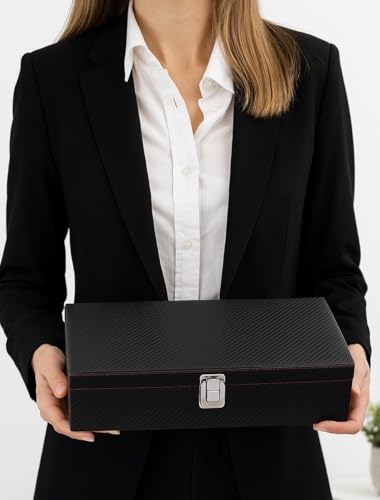Image of Men's and Women's Watch Box Organiser-12 Slots in Leatherette and Suede (Cecelia)