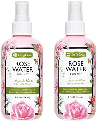 De La Cruz Rose Water Spray, No Parabens or Artificial Colors, Vegan, Made in USA 8 FL. OZ. (2 Bottles)