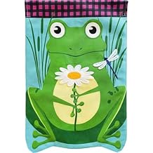 Daisy Frog Summer Burlap Sculpted House Flag 28" x 40" Briarwood Lane