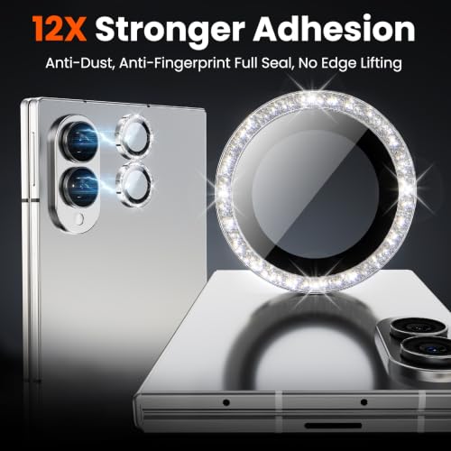 YWXTW Camera Lens Protector for Samsung Galaxy Z Fold 8, [12X Stronger Adhesion] Individual Anti Scratch Metal Ring Tempered Glass Camera Lens Cover for Z Fold 8 Accessories 2026 (Silver Glitter) — view 4