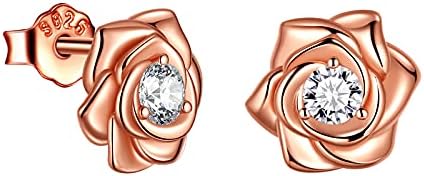 Rose Flower Earrings Stud Rose Gold Plated Over Sterling Silver Rose Studs Earrings Hypoallergenic & Nickel Free Earrings for Women Girls Elegant Rose Earrings for Wedding Birthday Christmas FE0142R