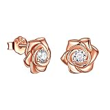 Rose Flower Earrings Stud Rose Gold Plated Over Sterling Silver Rose Studs Earrings Hypoallergenic &