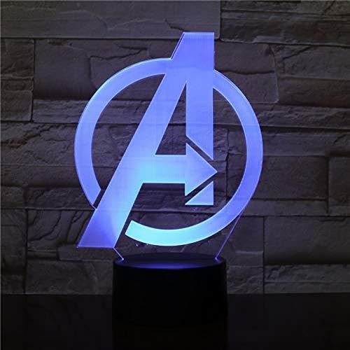 Lampara LED Avengers Logo Cambia Color USB Luz Nocturna y decoración
