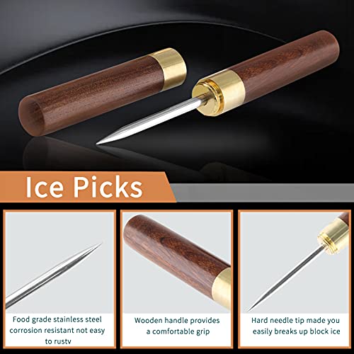 Zorfeter 6.8\" Ice Picks, Stainless Steel Ice Crusher Portable Ice Tool with Wood Handle & Safety Cover, for Kitchen, Bar, Bartender, Restaurant, Pack of 2 - Thumbnail 4