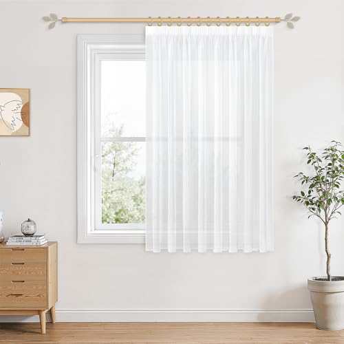 CUTEWIND Rideaux Blanc Court 200x170cm (LxH), Rideau Transparent Grande Largeur Bohème avec Galon Fronceur pour Salon Moderne, Rideau Voilage pour Chambre ou...
