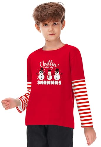 Image of Remimi Unisex Kids Christmas Long Sleeve Shirt Xmas Print Stripe Shirts 2-12 Years