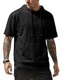 JMIERR Men's Hooded T-shirts Cotton Fashion Athletic Hoodies with Pocket Short Sleeve Summer Tops for Men, Black L