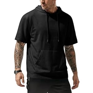 JMIERR Mens Short Sleeve Hoodie Cotton Hooded T-shirts Lightweight Solid Tops with Pocket