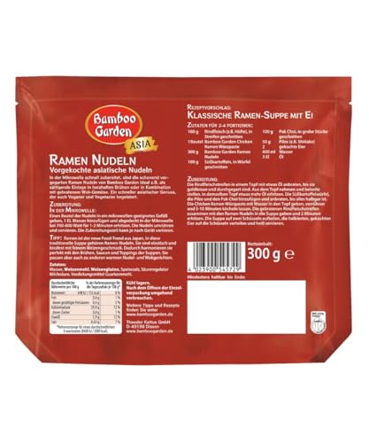 Bamboo Garden - Ramen Nudeln vorgekocht | Zubereitet in 2 Minuten | Vegan | 300 g im Beutel