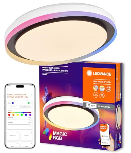 LEDVANCE SMART + WIFI LED Deckenleuchte, wei&szlig;/schwarz, 32W, 3400lm, Wei&szlig;lichtfunktion, dimmbar, dynamischer Magic-RGB Lichteffekt, lange Lebensdauer, einfache Montage, App-steuerbar, 2700-6500K