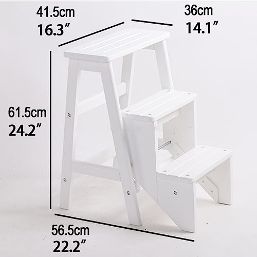 Silla plegable tipo escalera de madera blanca para tareas domesticas 4