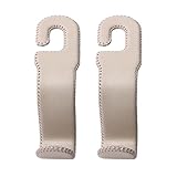 AMVOYOA Leather Car Hooks for Headrest - Fully Leather-Wrapped U-Shaped Purse Holder for Car, Flexible Seat Back Organizer & Durable Car Accessories for Purses, Bags, Coats & More (Beige, 2 Pack)