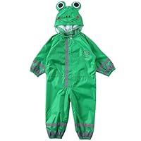 Kids Puddle Suit Girls Boys All in One Waterproof Rainsuit Reusable Raincoat Green