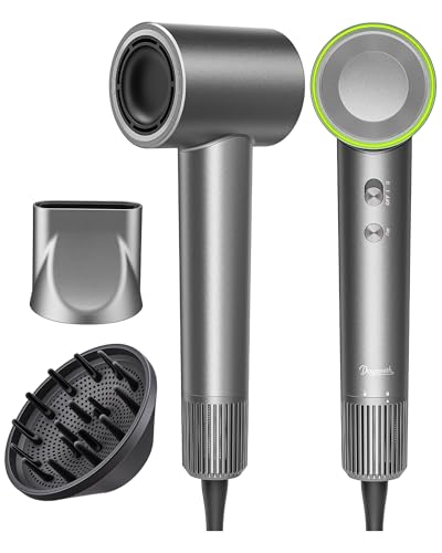 High Speed Ionic Hair Dryer, Brushless Motor for Fast Drying, 3.7 Billion Negative Ions for Smooth Hair, Low Noise Portable Blow Dryer with Diffuser & Concentrator, Grey