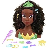 Disney Princess Tiana Styling Head, 14-pieces, Black Hair, Brown Eyes, Pretend Play, Kids Toys for Ages 3 Up by Just Play