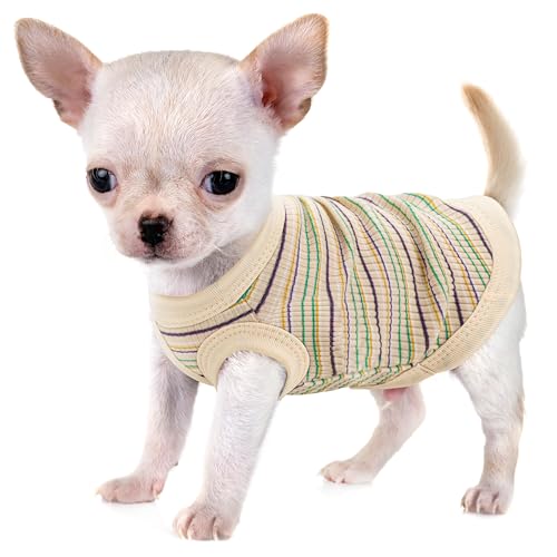 Image of Elevate Your Pet's Comfort and Fashion: Premium 100% Cotton Rib Dog Shirt Vest for Small Breeds Like Chihuahuas, Yorkies, and Puppies .Year-Round Style with Tank-Style Puppy Attire Beige X-Large