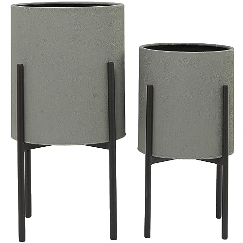 Indoor Outdoor Planter Pot with Metal Stand, Set of 2