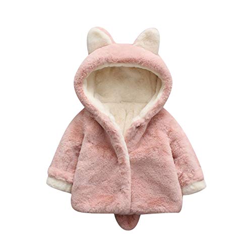 Children's Long-sleeved Windproof Winter Coat Solid Color Plush Thick Cotton-padded Hooded Warm Jacket Outwear Toddler Baby Boys Girls (Pink, 12-18 Months)