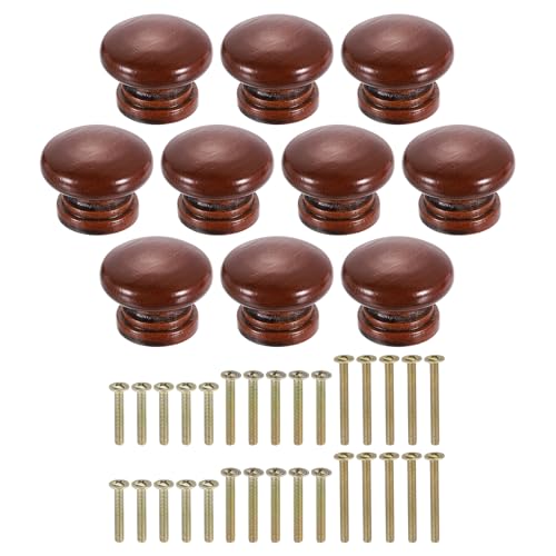 sourcing map 10Pcs Round Wood Drawer Knob, 1.26 x 0.98 Round Cabinet Knobs Mushroom Shape Paint Surface Wooden Knobs with Screws for Furniture Drawer Dresser Wardrobe Cupboard, Light Brown