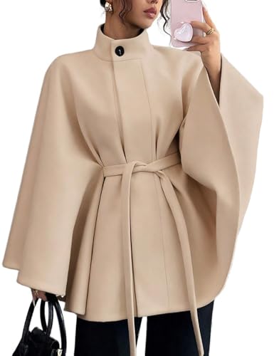 Mywinway Batwing Sleeve Cape Coat for Women 2025 Fall Winter