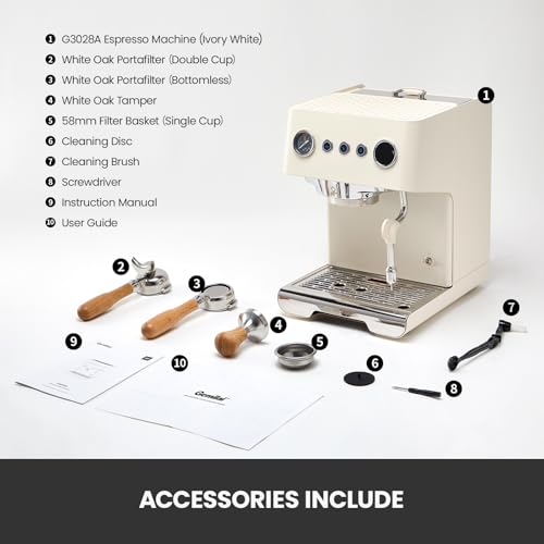 Gemilai G3028A Espresso Machine, 15 Bar Professional Coffee Maker with Adjustable Pressure & Automatic Milk Frother, Dual PID & 550ml Boiler, 57oz Tank, Stainless Steel for Cappuccino, Latte White - Image 7