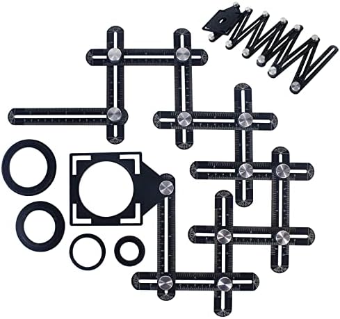 WiseWater 12 Sided Multi Angle Measuring Ruler, Universal Aluminum Alloy Measuring Template Tool Ceramic Tile Measurement with Hole Drilling Locator