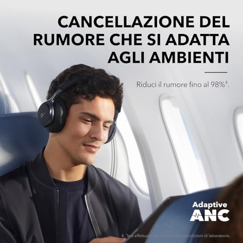 Soundcore Anker Space One Cuffie Bluetooth Cancellazione Rumore Attiva Adattiva, Riduzione Voce Umana 2X Più Forte, 40 Ore ANC, Controllo app, LDAC Hi-Res Wireless Audio, Chiamate Chiare - Immagine 2
