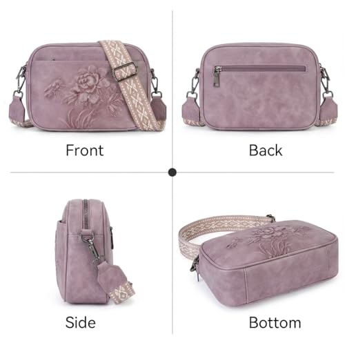 Image of Small Crossbody Purses for Women, Trendy Vegan Leather Crossbody Bag Embossed Travel Shoulder Handbags with Wide Strap