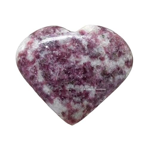Lepidolite Crystal Heart Palm Stone - Pocket Massage Worry Stone for Natural Body Chakra Balancing, Reiki Healing and Crystal Grid