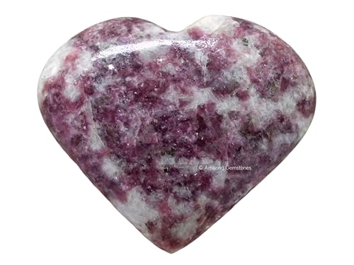 Lepidolite Crystal Heart Palm Stone - Pocket Massage Worry Stone for Natural Body Chakra Balancing, Reiki Healing and Crystal Grid