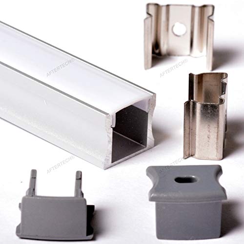 Aftertech® 1715 17X15Mm Profilo Alluminio 1M Per Strisce Strip Led Barra Rigida 1Mt + Cover Bianca