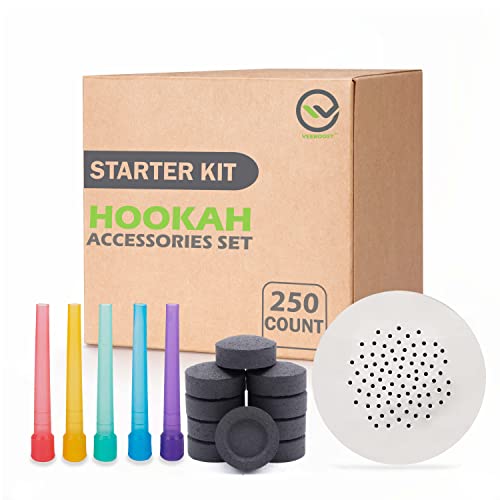 Hookah Accessories Set, Hookah Coals 100 Charcoal Tablets, 50 Disposable Tips Mouthpiece, and 100 Pre-Punched Aluminum Foil Sheets with Holes for Hookah Bowl (Long Tips)