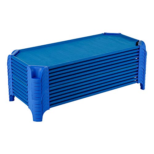 Image of Sprogs Heavy-Duty Stackable 40 inchL Daycare Cots for Toddlers Ages 1 to 2, Stacking Preschool Classroom Toddler Cots for Sleeping, Resting, Naptime, Pack of 12, Blue
