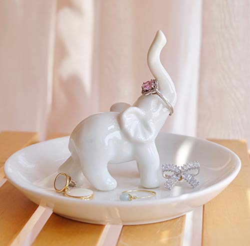 Image of PUDDING CABIN White Elephant Ring Holder Dish Ring Tray for Jewelry | Elephant Gifts for Women Christmas, Birthday, Mother's Day