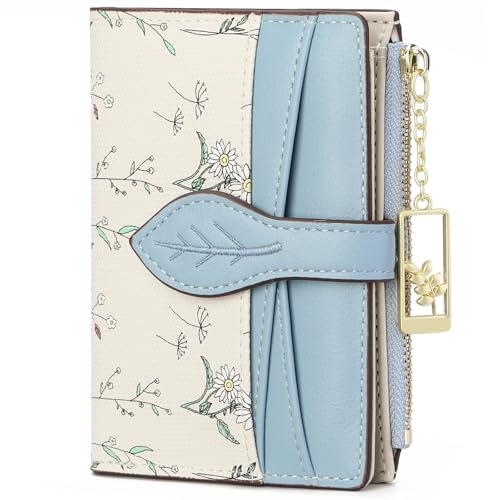 Image of GAEKEAO Small Wallets for Women RFID Blocking Bifold Floral Vegan Leather Wallet Card Holder with Zipper Pocket ID Window