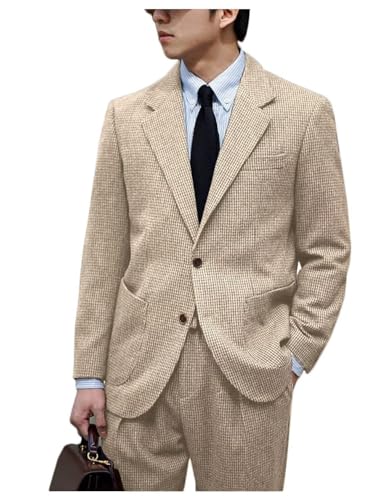 Mens 2 Pieces Jacket Pants Grid Suit for Wedding Prom Business Tuxedo Set
