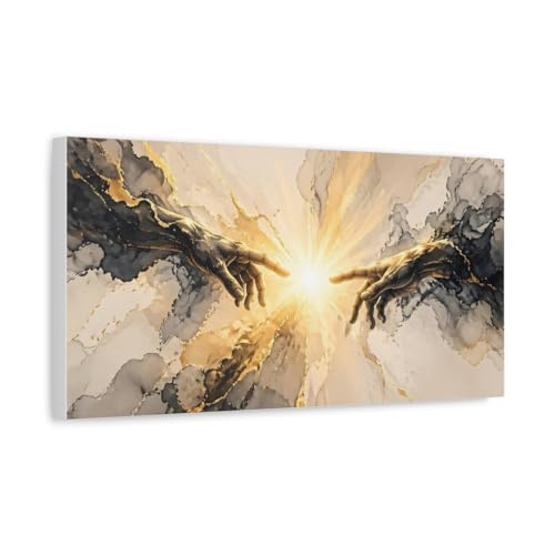 Tableau mains religieuses or et noir 50x25 cm pour décoration murale