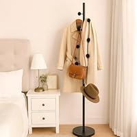 Black Metal Coat Stand with 8 Hooks – Free Standing Garment Rack & Umbrella Holder, Jacket & Hat Hanger Organizer for Home, Office & Hallway (Black)