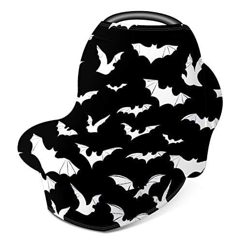 Image of Black and White Goth Bats Baby Car Seat Covers Canopy, Nursing Cover Breastfeeding, Scarf Soft Breathable Stretchy Coverage Carseat for Boys and Girls
