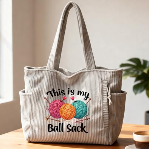 Bolso tote de pana para mujer con estampado de ovillos de lana miniatura 1
