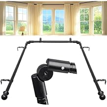 Bay Window Curtain Rods, U Shape Heavy Duty Curved Curtain Rods for Bay Windows with Brackets, 59-184" Adjustable for Bedroom, Living Room, Dinging Room, Black