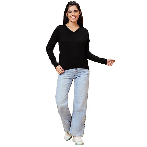 Image of Globus Women Black Solid V-Neck Casual Top-3638063002