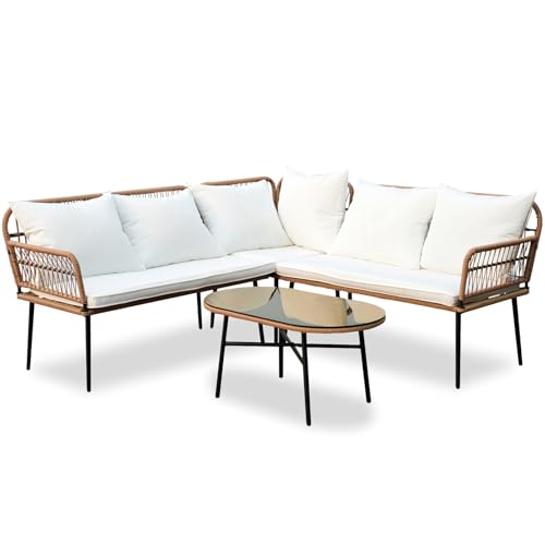Homsido 4 Pieces Patio Sectional Furniture Chairs Set Boho...
